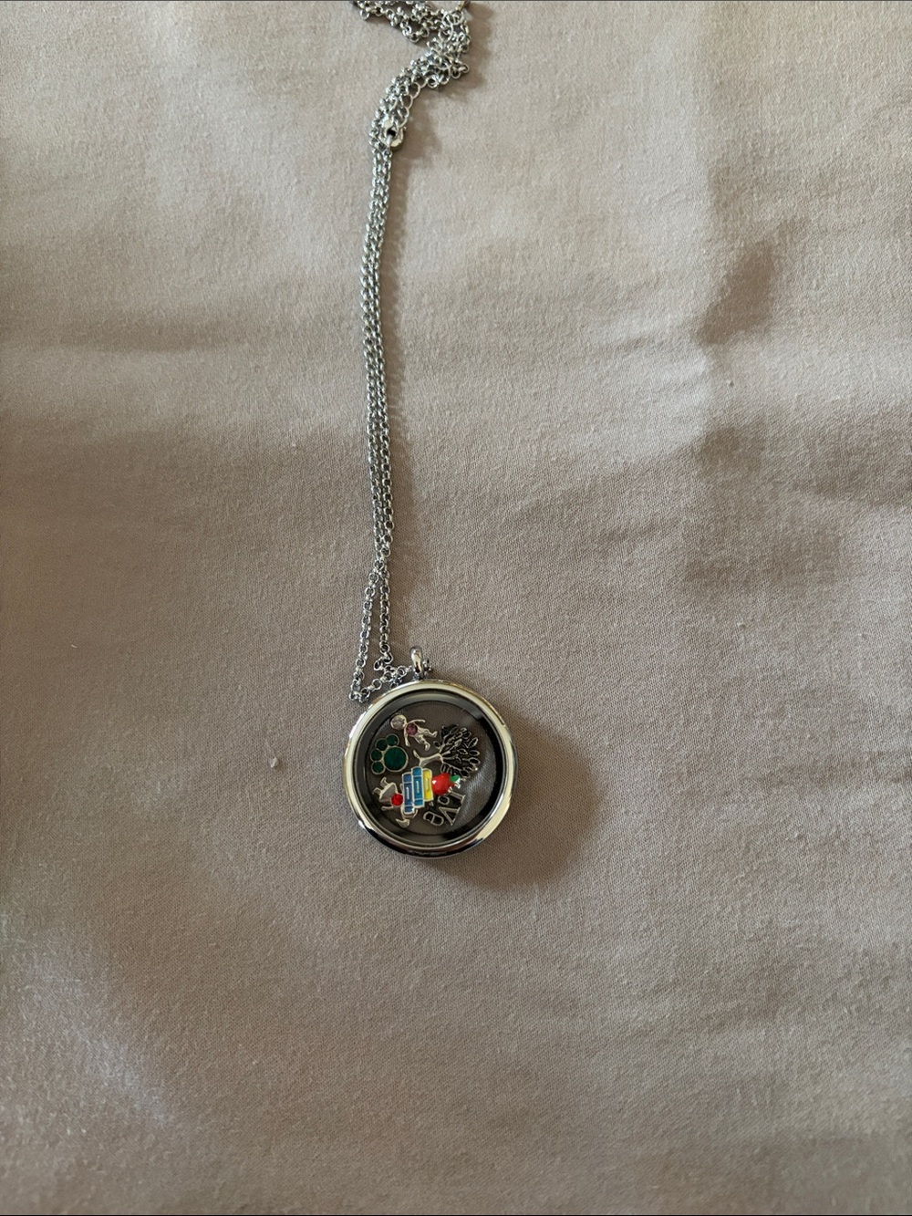 Silver Floating Charm Locket Necklace with Colorful Enamel Charms